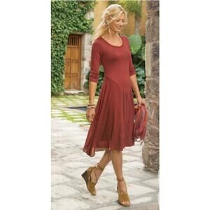 Soft Surroundings Rose Red Dress Asymmetrical Drop Waist Lagenlook